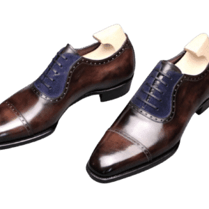 Blue & Brown Cow Leather Goodyear Fiddle Bottom by Saka