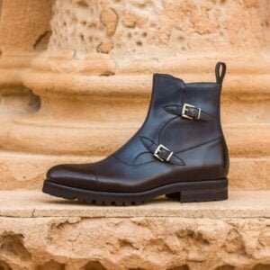 Elegant Navy Double Buckle Monk Boots