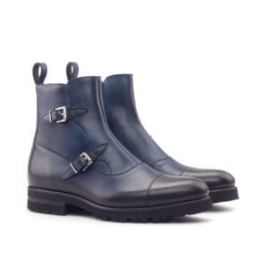 Elegant Navy Double Buckle Monk Boots - Image 2