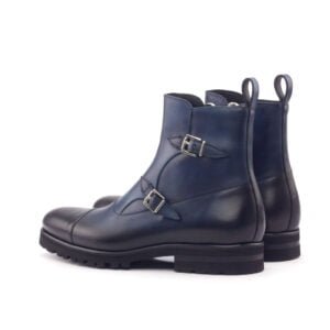 Elegant Navy Double Buckle Monk Boots - Image 3