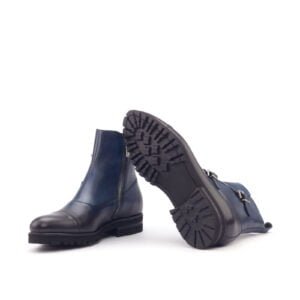 Elegant Navy Double Buckle Monk Boots - Image 4