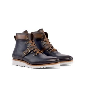 Navy and Brown Leather Hiking Boots - Image 2