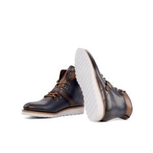 Navy and Brown Leather Hiking Boots - Image 4