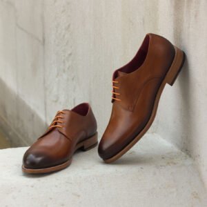 Elegant Cognac Burnished Leather Derby Shoes