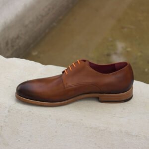 Elegant Cognac Burnished Leather Derby Shoes - Image 2