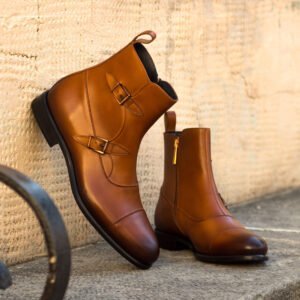Elegant Cognac Painted Calf Buckle Boots