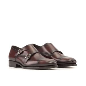 Burgundy Box Calf Double Monk Shoes - Image 2