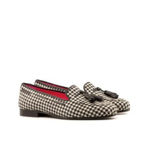 Black Calf Leather Houndstooth Slippers - Image 2