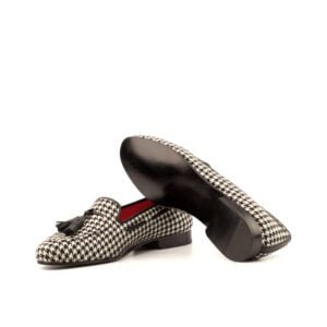 Black Calf Leather Houndstooth Slippers - Image 4
