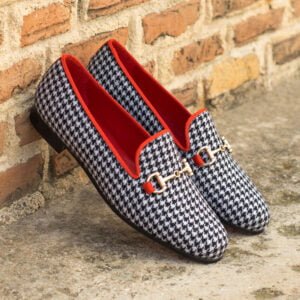 Red Grossgrain Houndstooth Ladies Slippers