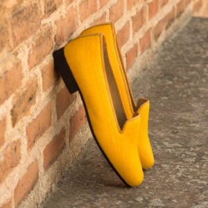 Mustard Linen Gold Grossgrain Slippers
