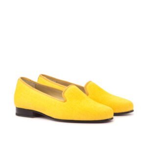 Mustard Linen Gold Grossgrain Slippers - Image 2