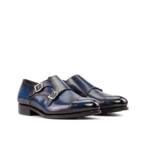 Stylish Denim Patina Double Monk Shoes - Image 2