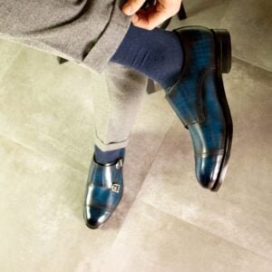 Stylish Denim Patina Double Monk Shoes - Image 5