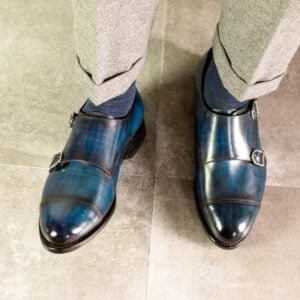 Stylish Denim Patina Double Monk Shoes - Image 6
