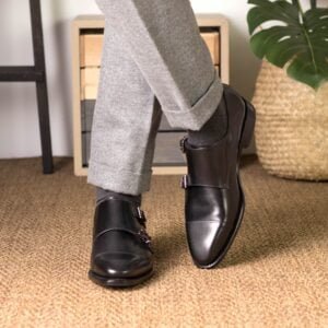 Sleek Black Box Calf Double Monk