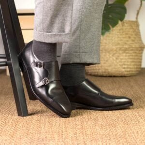 Sleek Black Box Calf Double Monk - Image 3