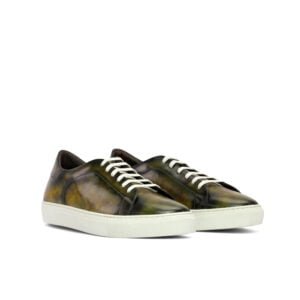 Stylish Green Patina Leather Trainers - Image 2