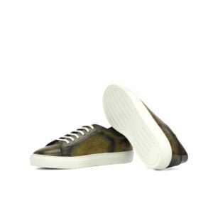 Stylish Green Patina Leather Trainers - Image 4