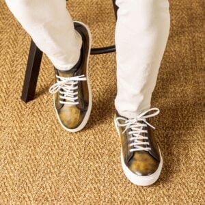Stylish Green Patina Leather Trainers - Image 5