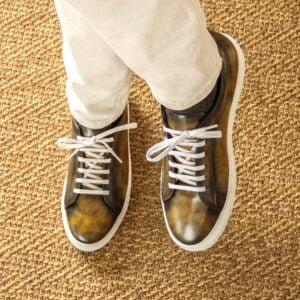Stylish Green Patina Leather Trainers - Image 6