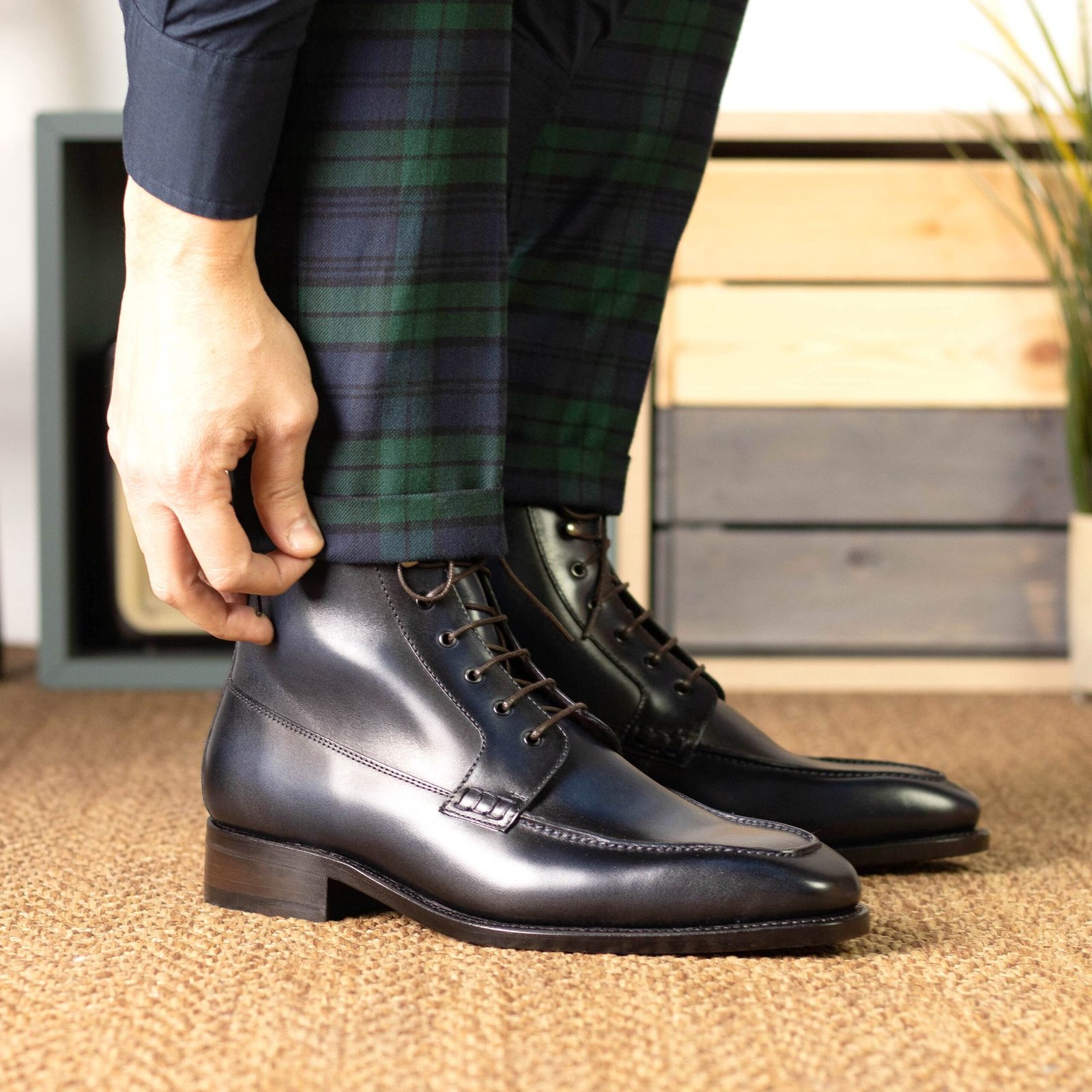Vintage Navy Moc Toe Boots
