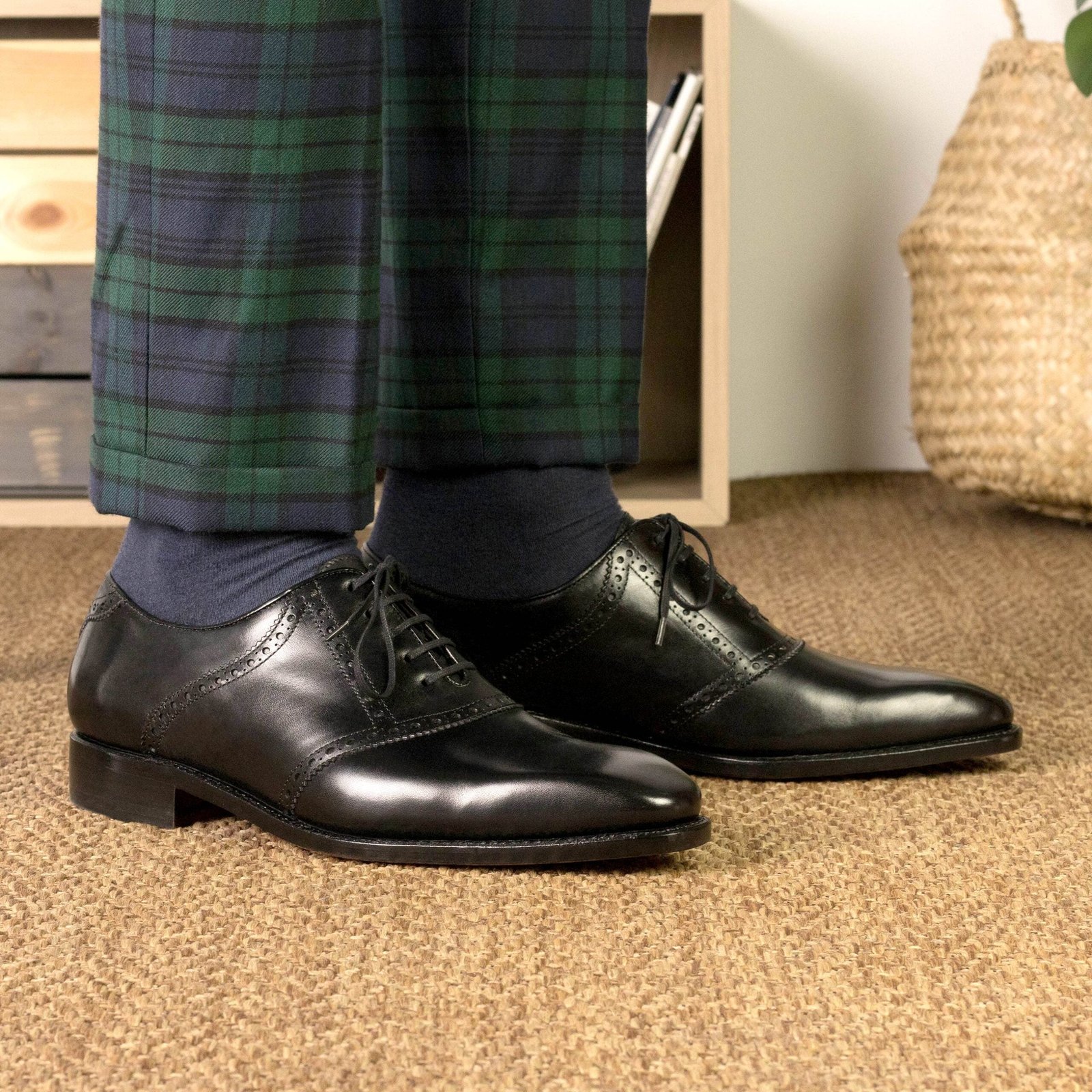 Classic Black Saddle Shoes with Red Sole