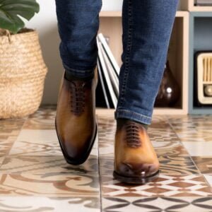 Cognac Patina Whole Cut Leather Shoes - Image 5