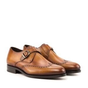 Stylish Cognac Single Monk Leather Shoes - Image 2