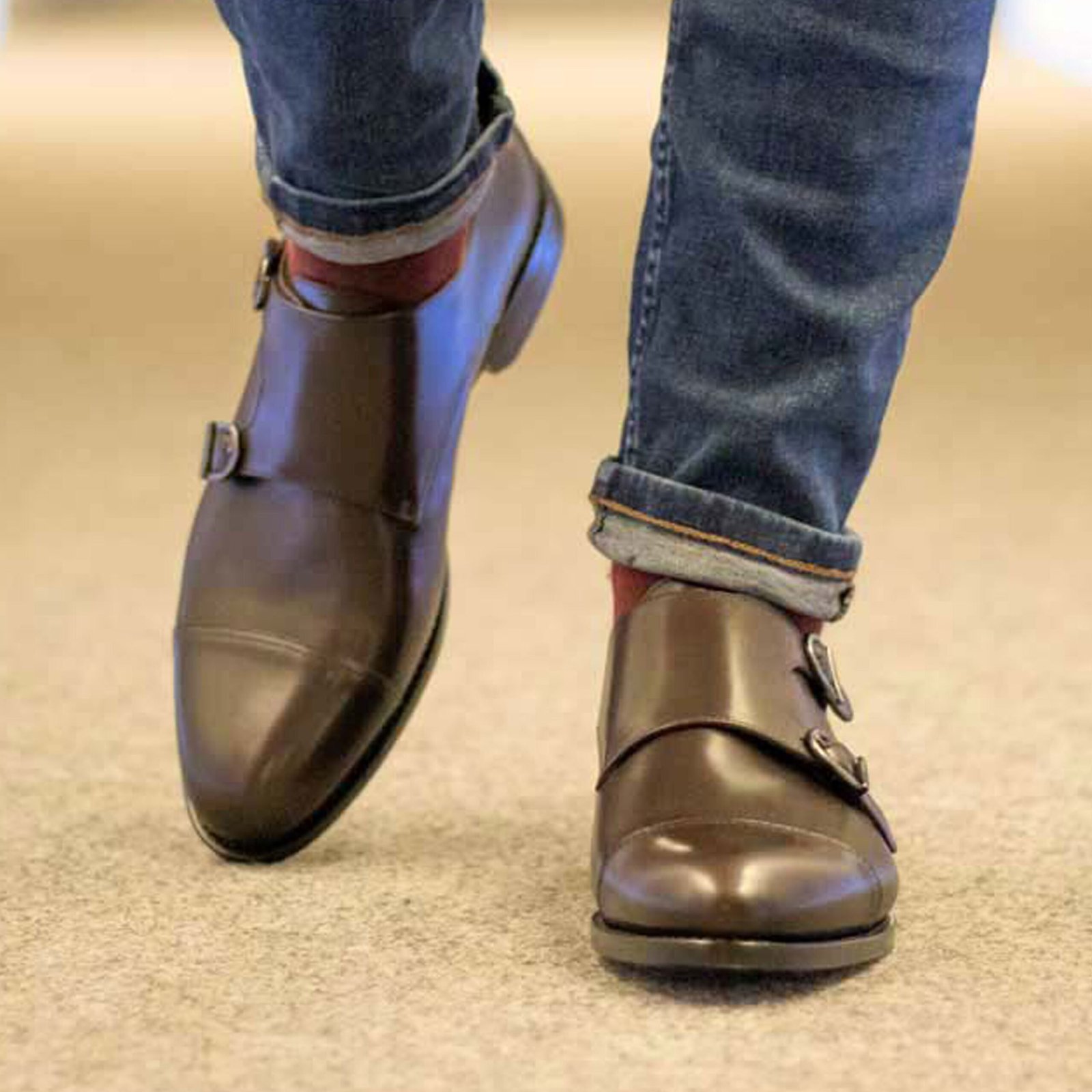 Dark Brown Double Monk Leather Shoes