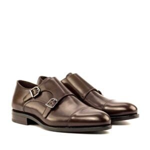 Dark Brown Double Monk Leather Shoes - Image 2