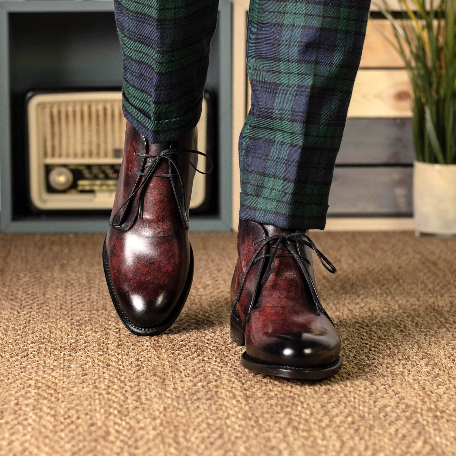 Burgundy Patina Leather Chukka Boots