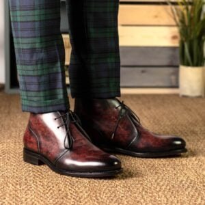 Burgundy Patina Leather Chukka Boots - Image 6